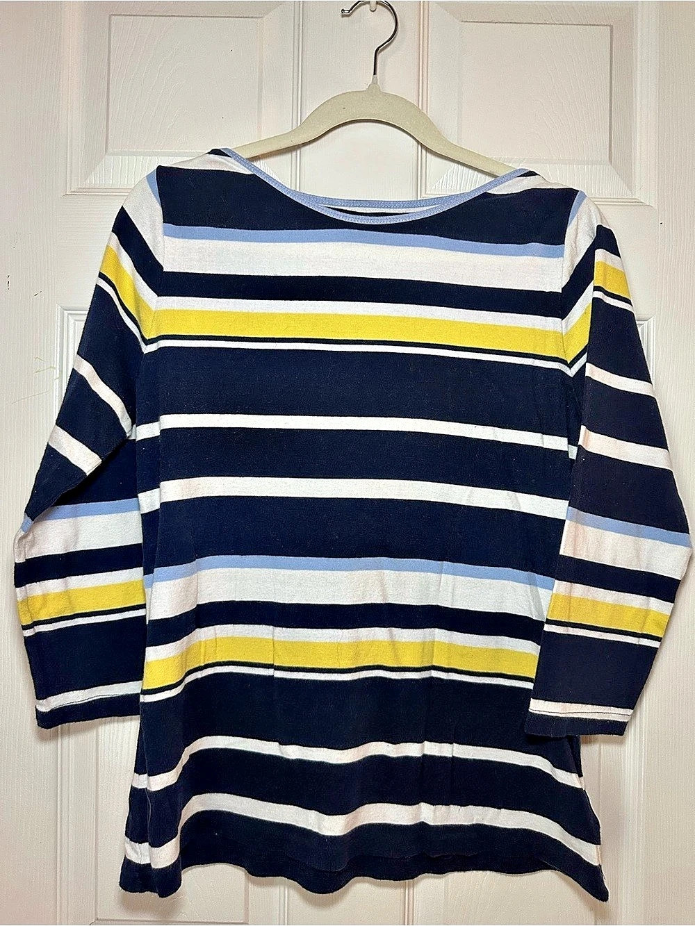 Chaps Striped Long Sleeve Cotton Top Blue & Yellow Large